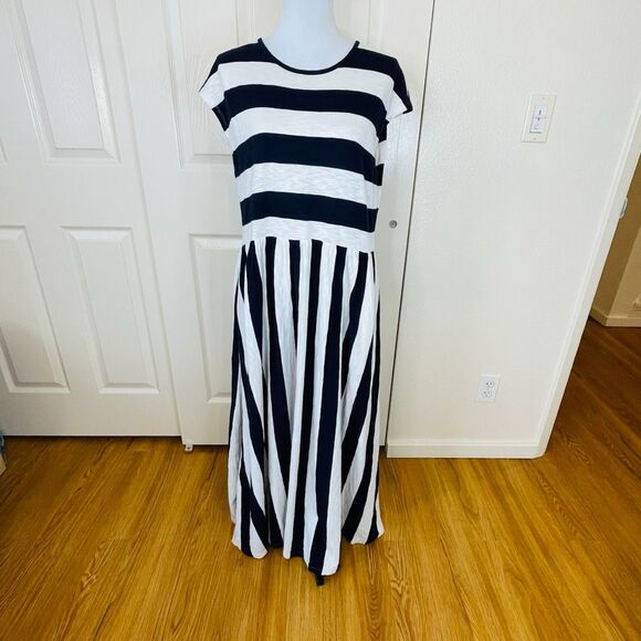 Boden British Striped Cotton T-Shirt Midi Dress Blue Stripe Size 12P - Picture 12 of 12
